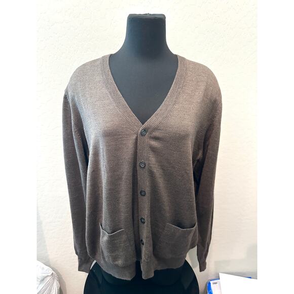 HAMMER MADE | Merino Wool Blend Brown Button-Front Cardigan Sweater | Size XL - Picture 2 of 7